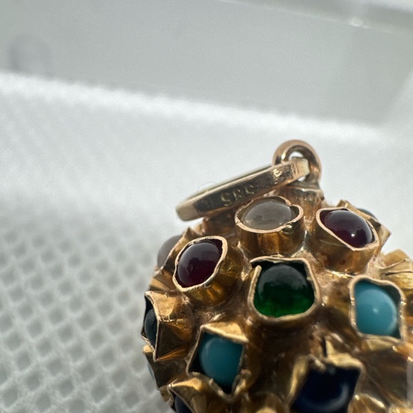 VINTAGE 3-DIMENSION 14K GOLD MULTI-COLOR ‘SPUTNIK’ SPHERE CHARM/PENDANT-EUROPEAN - Picture 7 of 12